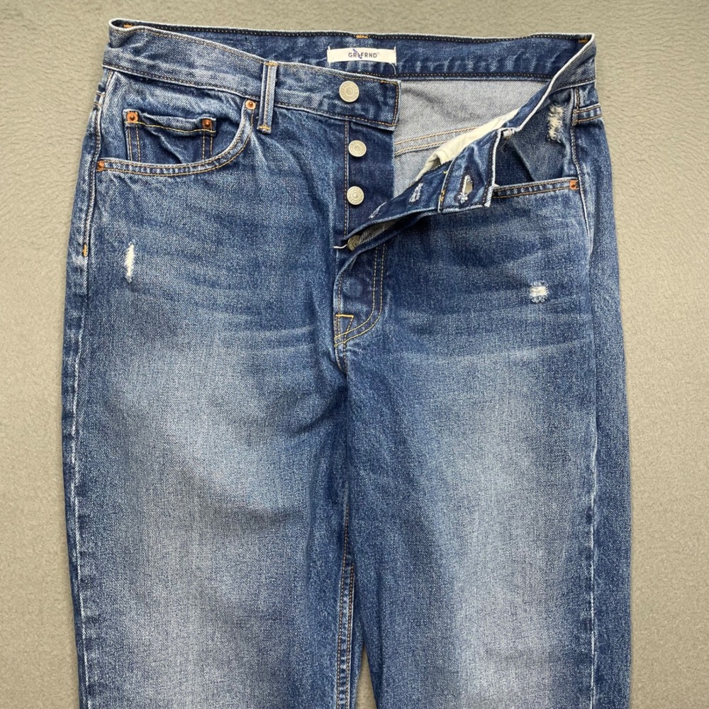 GRLFRND Women Jeans 100% Cotton Blue 29 Helena High Rise Straight Raw Hem